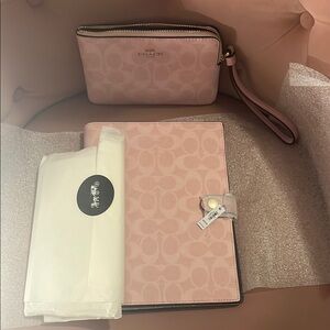 Coach Powder Pink Wristlet and Notebook Set